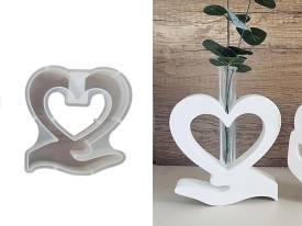 Molde silicona florero hidroponico corazon con mano